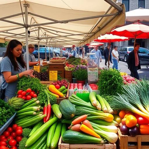 A vibrant display of locally-sourced vegetables at a San Francisco farmers market