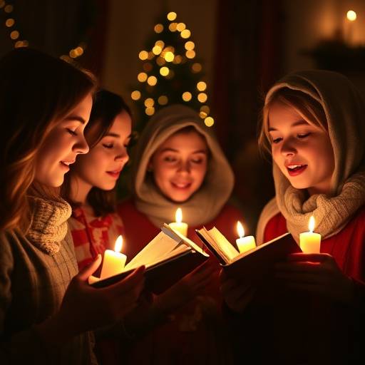 Christmas Carolers Performance - A group of Christmas carolers singing by candlelight.