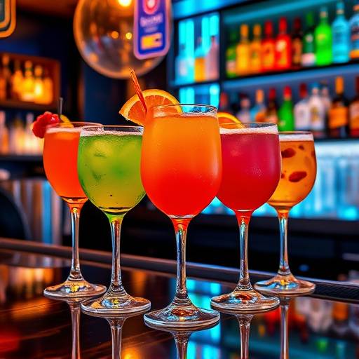 Colorful cocktails on the bar at Gourmet Delights.