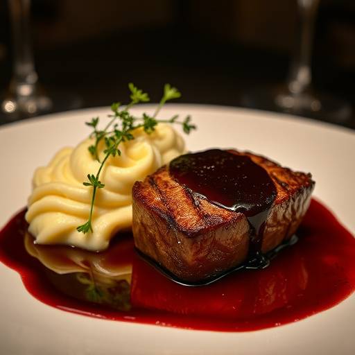Filet Mignon with Truffle Mashed Potatoes and Red Wine Reduction