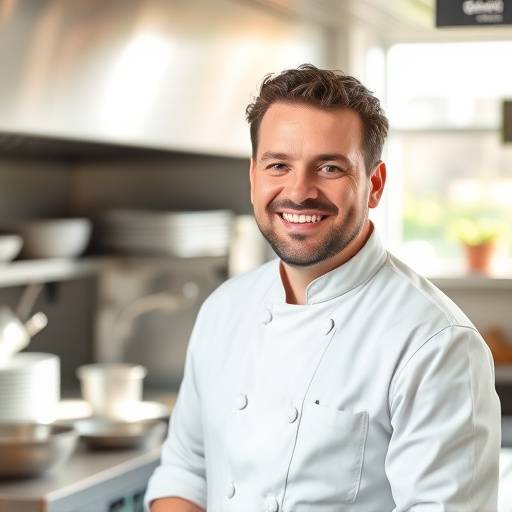 Head Chef Antoine Dubois smiling in the kitchen