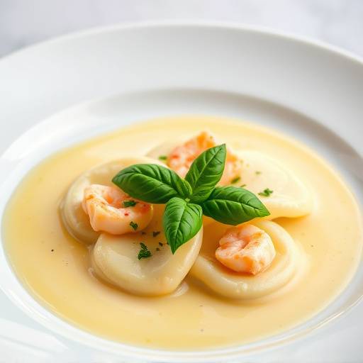 Homemade Lobster Ravioli with Lemon Butter Sauce and Fresh Basil