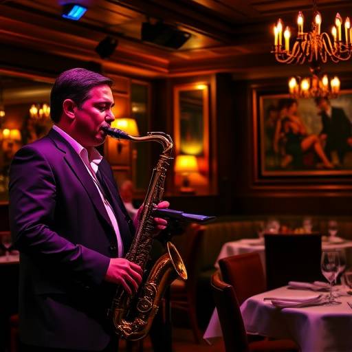 Live Jazz Night at Gourmet Delights - saxophone player performing.