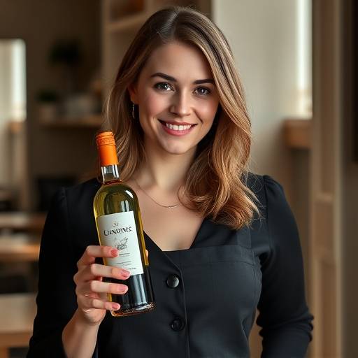 Sommelier Isabelle Moreau holding a wine bottle